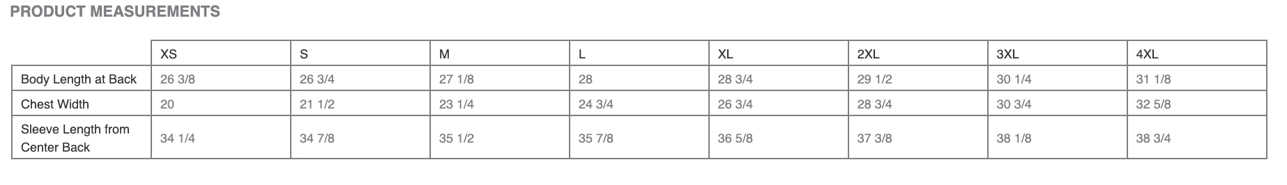 size chart