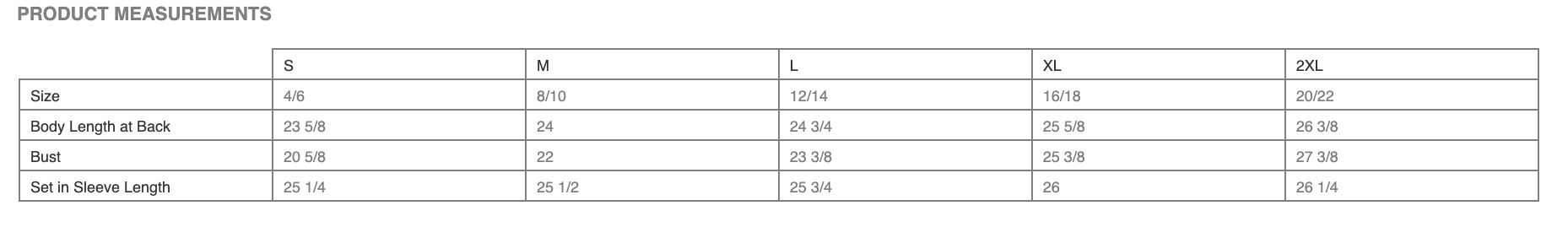 size chart